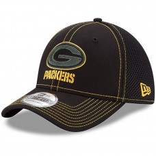Men's Green Bay Packers New Era Black Shock Stitch Neo 39THIRTY Flex Hat 2771975
